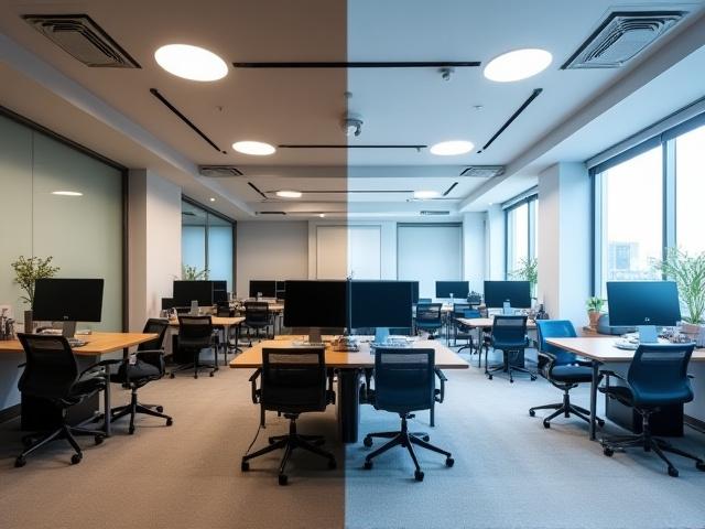 Before and after of a deeply cleaned office in Victoria Island
